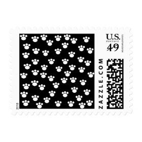 Black and White Animal Paw Print Pattern. Postage Stamp
