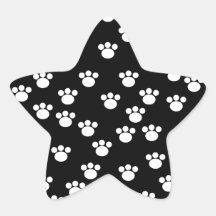 Black and White Animal Paw Print Pattern. Star Sticker