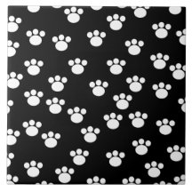 Black and White Animal Paw Print Pattern. Tile