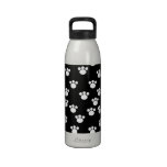 Black and White Animal Paw Print Pattern. Reusable Water Bottles