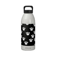 Black and White Animal Paw Print Pattern. Water Bottles