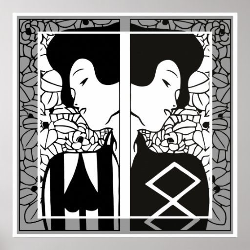 Blackandwhite art nouveau silhouettes poster Zazzle