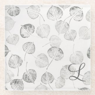 Black and White Aspen Leaves Monogram