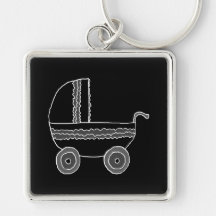 Black and White Baby Stroller. Key Chain