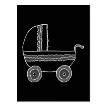 Black and White Baby Stroller. Post Card