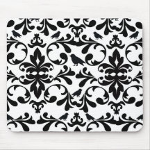 black and white birds intricate damask pattern mouse pad