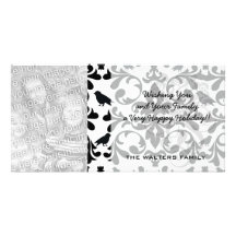 black and white birds intricate damask pattern photo cards
