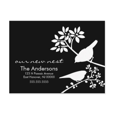 Black and White Birds Moving Announcements Postcard by heartlocked