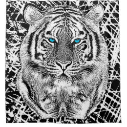 Black And White Blue Eyes Tiger Head
