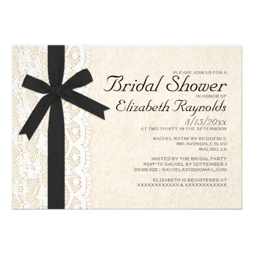 Black And White Bow & Lace Bridal Shower Invites