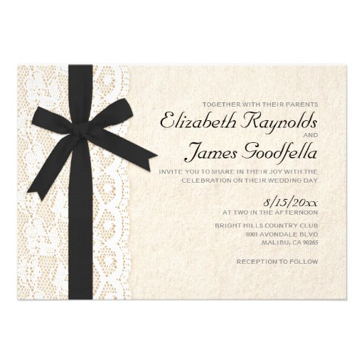 Black And White Bow & Lace Wedding Invitations