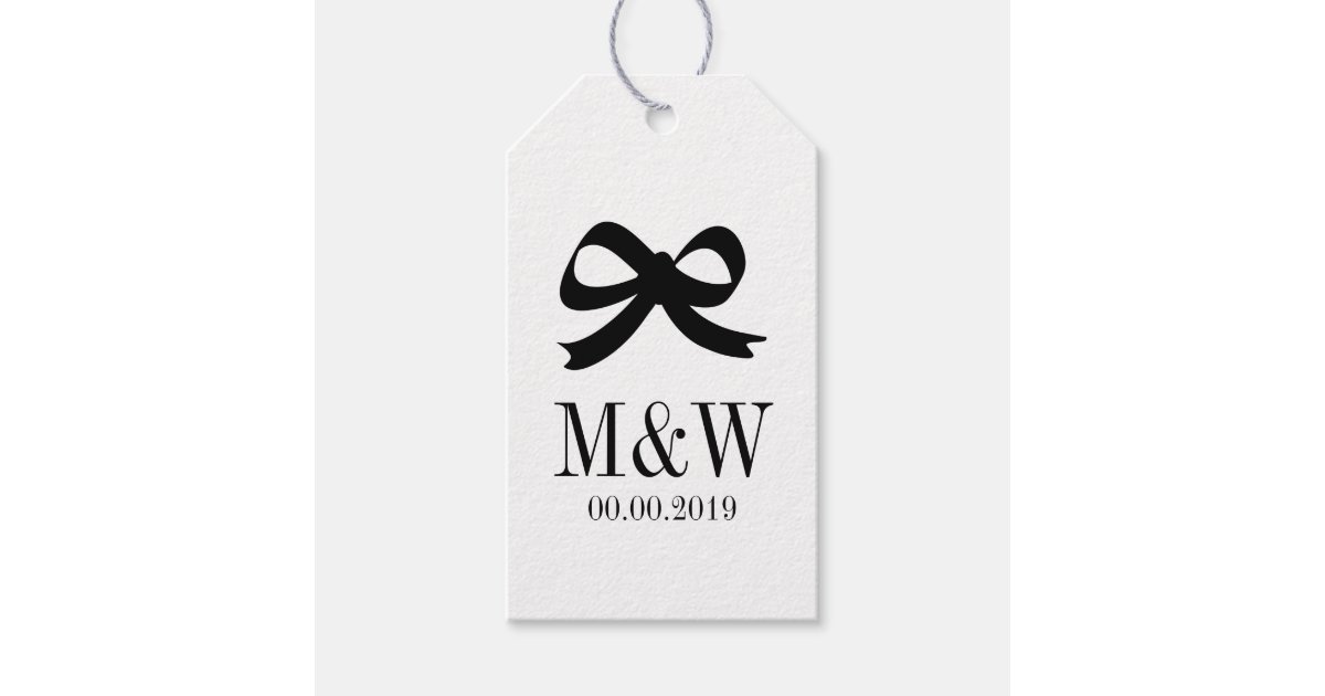 Black and white bow ribbon wedding favor gift tags Zazzle