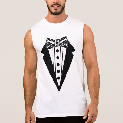 Black and White Bow Tie with Tux Sleeveless Shirts