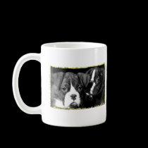 Black and white boxer puppy mug