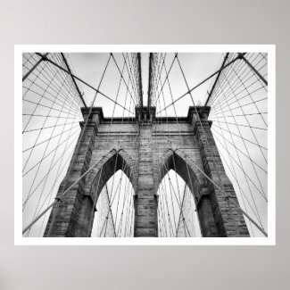 Black And White Brooklyn Bridge Close-up Poster