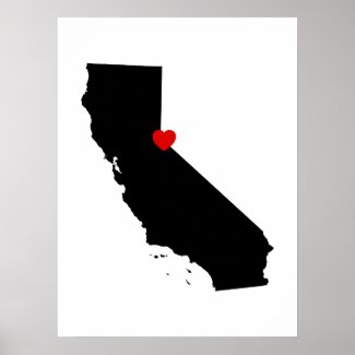 Black and White California with Red Heart Print