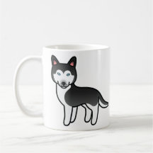 Black And White Cartoon Siberian Husky Coffee Mugs