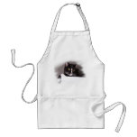 Black and white cat big yellow eyes looking right aprons