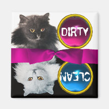 BLACK AND WHITE CAT DIRTY CLEAN FRIDGE MAGNETS