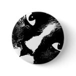 Black and white cat face close up pin