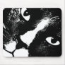 Black and white cat face close up mousepad