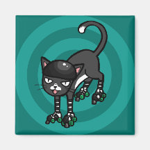 Black and white cat on Rollerskates Fridge Magnets