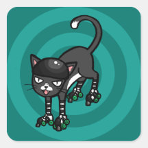 Black and white cat on Rollerskates Stickers