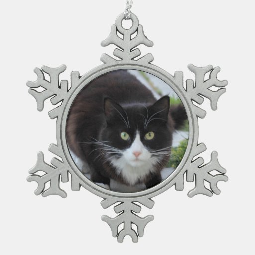 black and white cat snowflake pewter christmas ornament black and white cat snowflake pewter christmas ornament