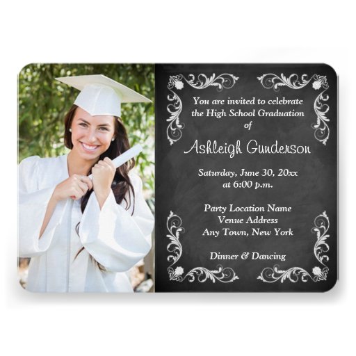 Black and White Chalkboard Photo Graduation Invite (front side)