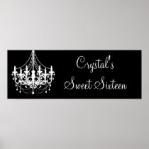 Black and White Chandelier Sweet 16 Banner Poster