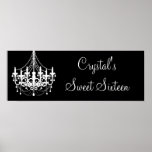 Black and White Chandelier Sweet 16 Banner Poster