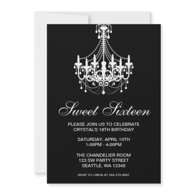 Black and White Chandelier Sweet Sixteen Birthday Custom Invitations by printcreekstudio