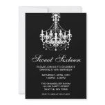 Black and White Chandelier Sweet Sixteen Birthday Custom Invitations