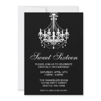 Black and White Chandelier Sweet Sixteen Birthday Custom Invitations