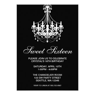 Black and White Chandelier Sweet Sixteen Birthday Custom Invitations