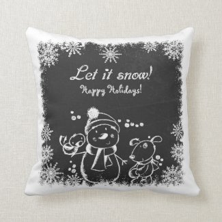 Black And White Charcoal Snowman-Let It Snow Throw Pillows