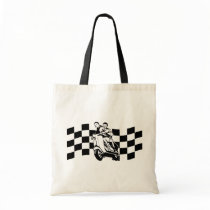 Black and white check scooter riders tote bags