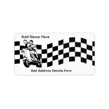 Black and white check scooter riders personalized address labels