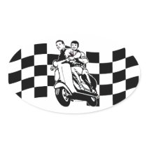 Black and white check scooter riders oval stickers