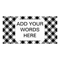 Black and white checked background picture card