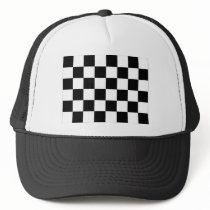 Black and White Checkered Auto Racing Flag Trucker Hats