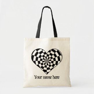 black and white checkered heart tote bags