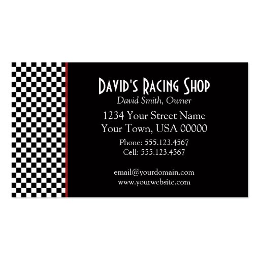 Black and White Checks Red Stripe Business Card (front side)