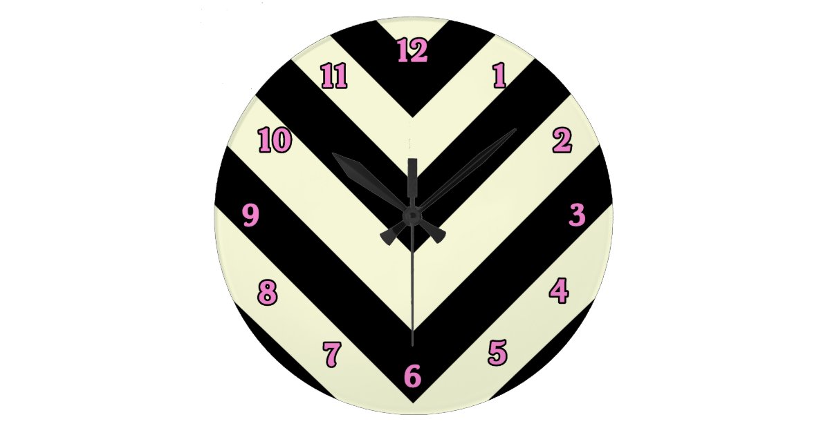 Black and White Chevron Pattern Clock Zazzle