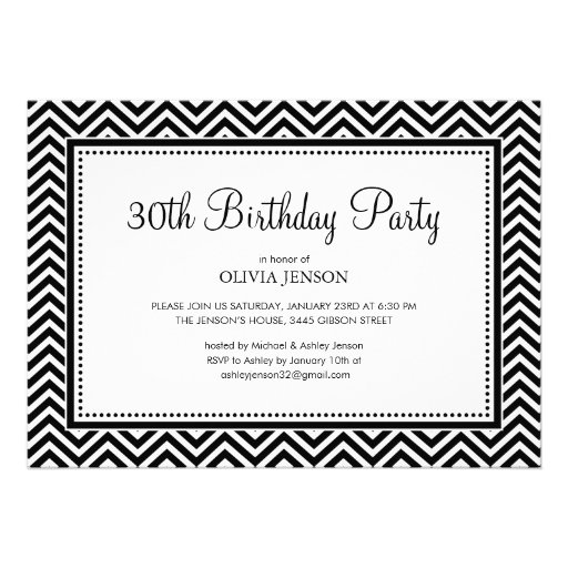 Black and White Chevron Stripes Party Invitations (front side)