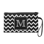 Black and White Chevron with Custom Monogram. Wristlet Purses
