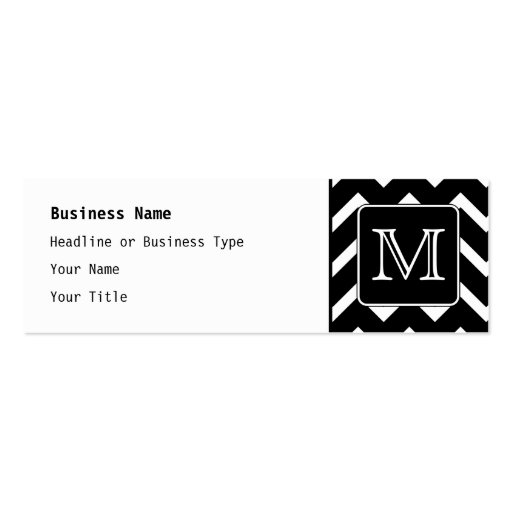 Black and White Chevron with Custom Monogram. Business Card Template (front side)