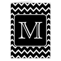 Black and White Chevron with Custom Monogram. Cards