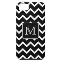 Black and White Chevron with Custom Monogram. iPhone 5 Cases