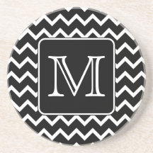 Black and White Chevron with Custom Monogram. Coaster